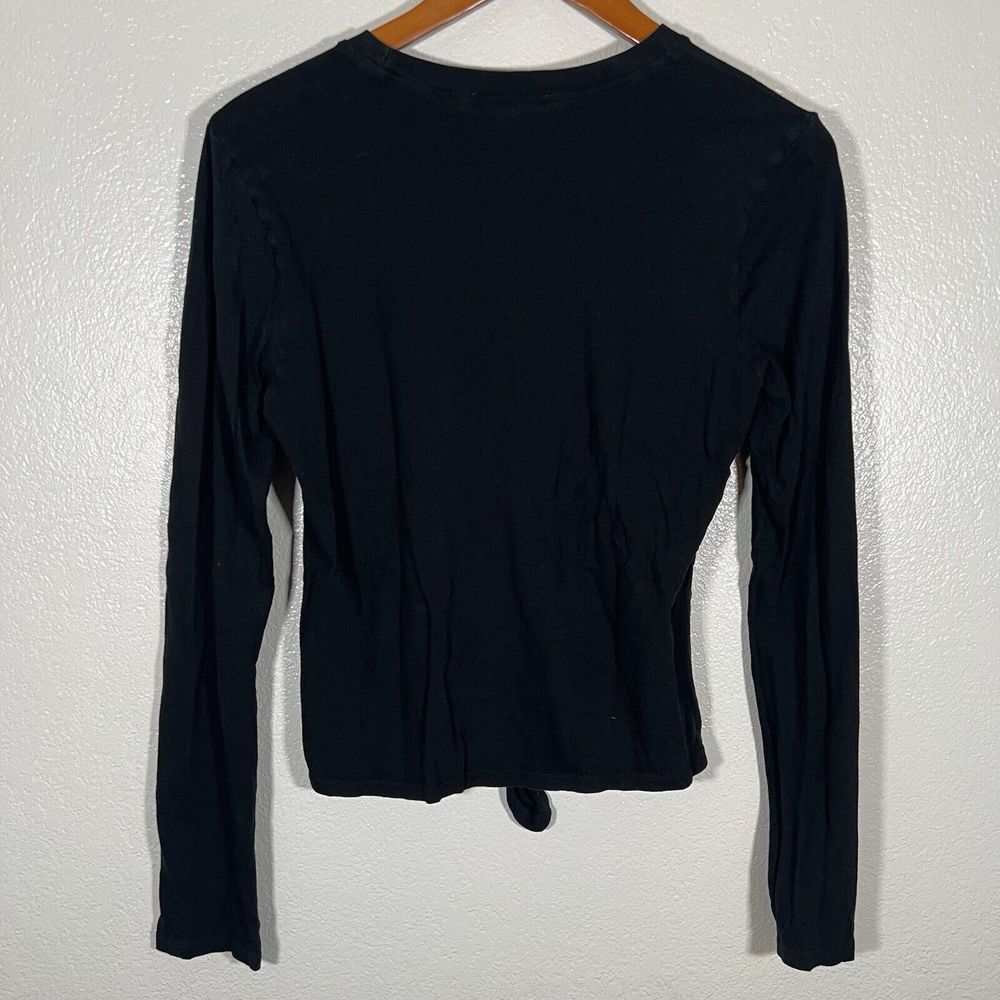 Reformation Jeans Organic Cotton Tie Front Black Long Sleeve Shirt Closet Basic - Picture 3 of 7